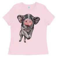 Bubblegum Pink baby pig Ladies Tee - BarkalooDesign