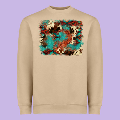 Aztec Turquoise Glitter Cowhide  Tooled Leather Ba Heavyweight Sweatshirt Designed By Fadigitalartstudio