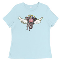 Baby Blue angel baby pig Ladies Tee - BarkalooDesign