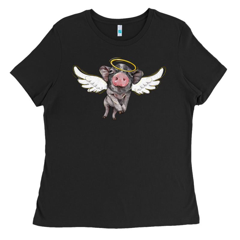 Angel Baby Pig Ladies Tee by BarkalooDesign | Teevron