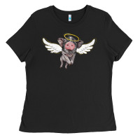 Black angel baby pig Ladies Tee - BarkalooDesign