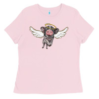 Bubblegum Pink angel baby pig Ladies Tee - BarkalooDesign