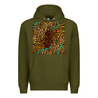 Army Green safari animals turquoise glitter seamless pattern Premium Hoodie - BundleAndBundleShop