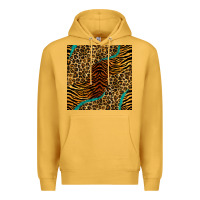 Mustard safari animals turquoise glitter seamless pattern Premium Hoodie - BundleAndBundleShop