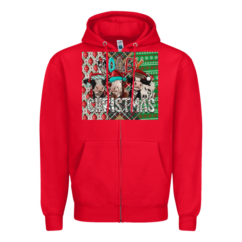 Mooey Christmas Zipper Hoodie by CowhideDigitalArt | Teevron