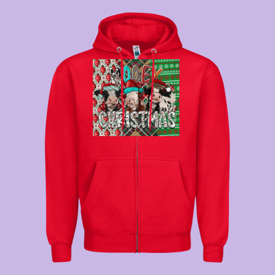 Mooey Christmas Zipper Hoodie Designed By Cowhidedigitalart