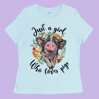 Just A Girl Who Loves Pigs Floral Wreath Ladies Tee Designed By Barkaloodesign