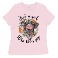 Bubblegum Pink just a girl who loves pigs floral wreath Ladies Tee - BarkalooDesign