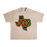 French Oak Texas Map With Aztec Background Urban Heavy Tee - JahusDesignShop