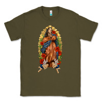Army Green Lady of Guadalupe with Roses Classic Tee - texasbilliewilder