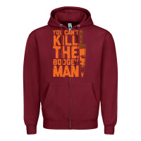 Burgundy oogeyman halloween horror distressed quote orange Zipper Hoodie - minhPixels