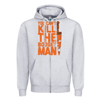 Heather Grey oogeyman halloween horror distressed quote orange Zipper Hoodie - minhPixels