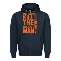 Navy oogeyman halloween horror distressed quote orange Zipper Hoodie - minhPixels