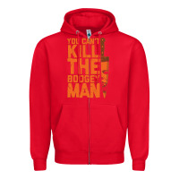 Red oogeyman halloween horror distressed quote orange Zipper Hoodie - minhPixels