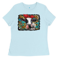 Baby Blue holstein cow with glitter and leopard background Ladies Tee - BarkalooDesign