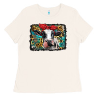 Bone holstein cow with glitter and leopard background Ladies Tee - BarkalooDesign