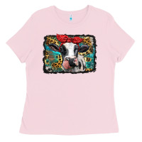 Bubblegum Pink holstein cow with glitter and leopard background Ladies Tee - BarkalooDesign