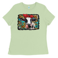 Matcha holstein cow with glitter and leopard background Ladies Tee - BarkalooDesign