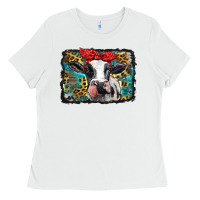 White holstein cow with glitter and leopard background Ladies Tee - BarkalooDesign