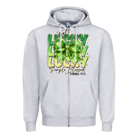 Heather Grey Not Lucky Simply Blessed Zipper Hoodie - CowhideDigitalArt