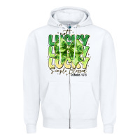White Not Lucky Simply Blessed Zipper Hoodie - CowhideDigitalArt