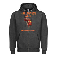Charcoal Heather Halloween 1978 Holiday Spooky Myers Pumpkin Haddonfield Zipper Hoodie - minhPixels