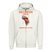 Oatmeal Heather Halloween 1978 Holiday Spooky Myers Pumpkin Haddonfield Zipper Hoodie - minhPixels