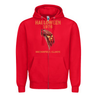Red Halloween 1978 Holiday Spooky Myers Pumpkin Haddonfield Zipper Hoodie - minhPixels
