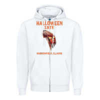 White Halloween 1978 Holiday Spooky Myers Pumpkin Haddonfield Zipper Hoodie - minhPixels