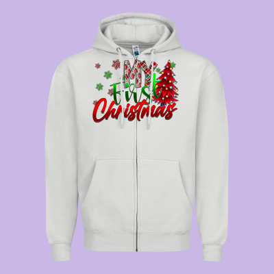 My First Christmas Zipper Hoodie Designed By Cowhidedigitalart