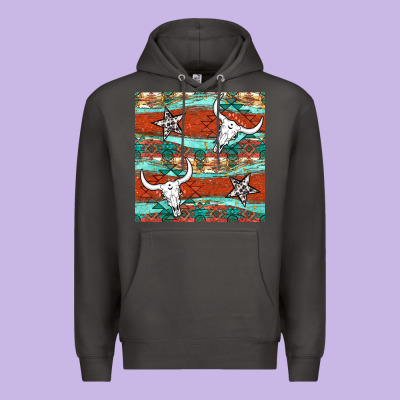 Western Aztec Bull Skull Stars Seamless Pattern Premium Hoodie Designed By Bundleandbundleshop
