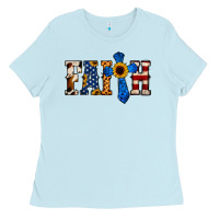 Baby Blue faith  th of july cross Ladies Tee - Jasminsmagicworld