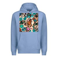 Colony Blue western cowgirl seamless pattern Premium Hoodie - BundleAndBundleShop