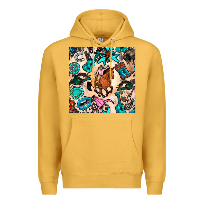 Western Cowgirl Seamless Pattern Premium Hoodie by BundleAndBundleShop | Teevron