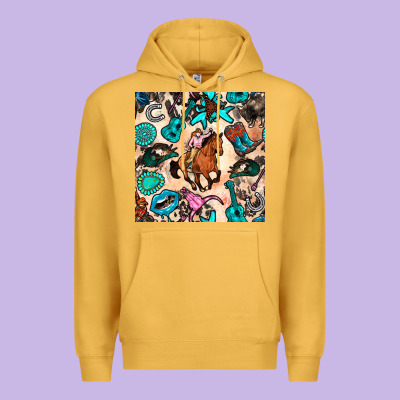 Western Cowgirl Seamless Pattern Premium Hoodie Designed By Bundleandbundleshop