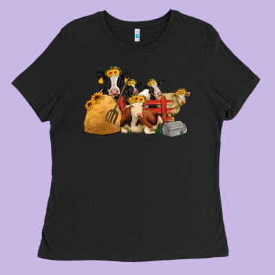 Farm Animals With Sunflower Headbands Ladies Tee Designed By Jasminsmagicworld