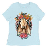 Baby Blue flower cow Ladies Tee - Jasminsmagicworld