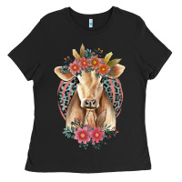 Black flower cow Ladies Tee - Jasminsmagicworld