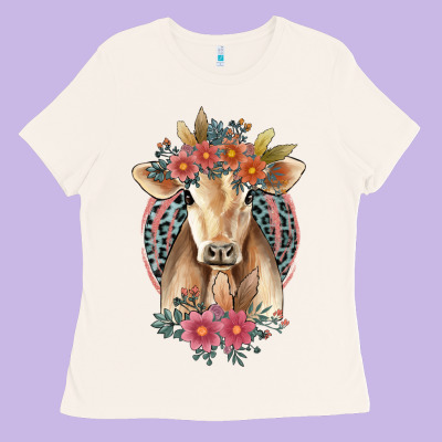 Flower Cow Ladies Tee Designed By Jasminsmagicworld
