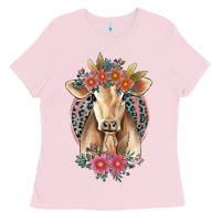 Bubblegum Pink flower cow Ladies Tee - Jasminsmagicworld