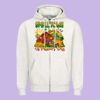 Small Town St Patrick's Day Zipper Hoodie Designed By Cowhidedigitalart