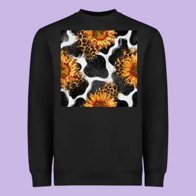 Cowhide Leopard Sunflower Seamless Pattern Heavyweight Sweatshirt Designed By Bundleandbundleshop