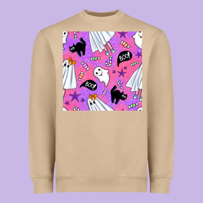 Cute Ghost Halloween Seamless Pattern Heavyweight Sweatshirt Designed By Bundleandbundleshop