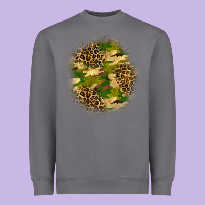 Camouflage And Leopard Patch Heavyweight Sweatshirt Designed By Bundleandbundleshop