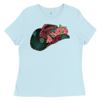 Baby Blue leopard flowers cowboy hat Ladies Tee - Jasminsmagicworld