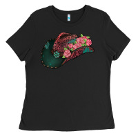 Black leopard flowers cowboy hat Ladies Tee - Jasminsmagicworld