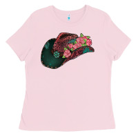 Bubblegum Pink leopard flowers cowboy hat Ladies Tee - Jasminsmagicworld