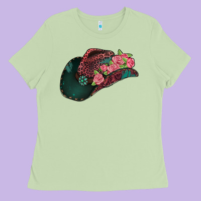 Leopard Flowers Cowboy Hat Ladies Tee Designed By Jasminsmagicworld