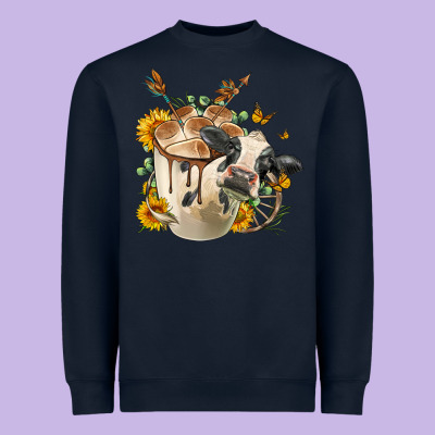 Black And White Cow Coffee Heavyweight Sweatshirt Designed By Fadigitalartstudio