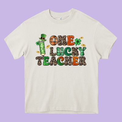 One Lucky Teacher Heavy Core Tee Designed By Lillyallendesigns